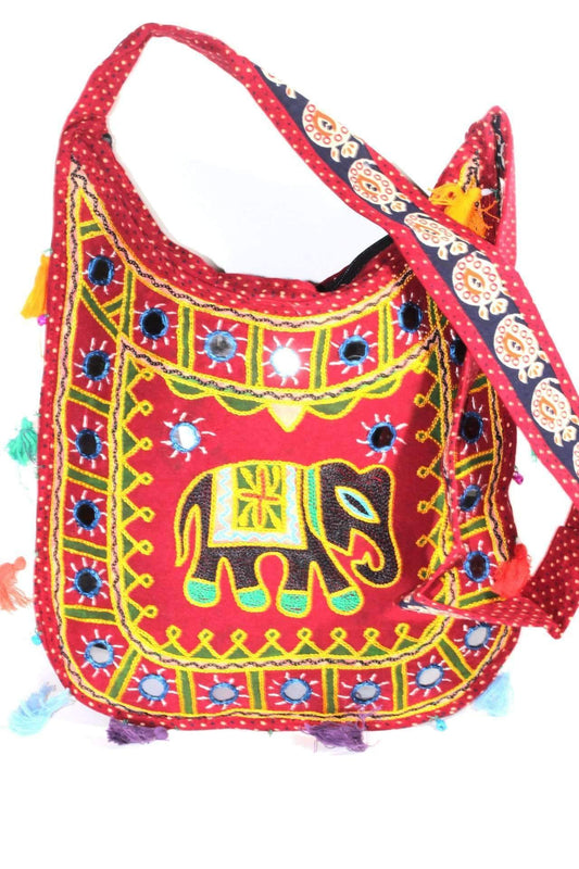 Mirror Work Elephant Multi Color Sling Jhola Bag