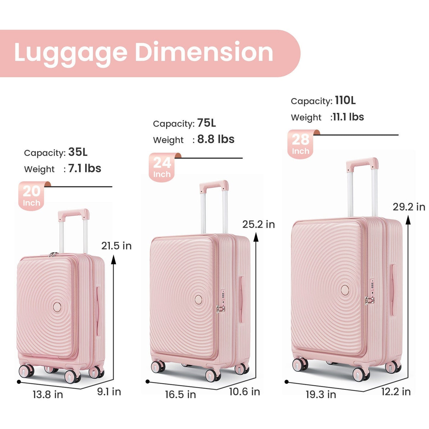 Luggage Sets 3 Piece(20/24/28), Expandable Carry On Luggage with TSA