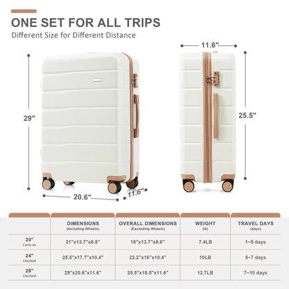 Luggage Sets 4 Piece, ABS Durable Suitcase with Travel Bag, ABS Hard