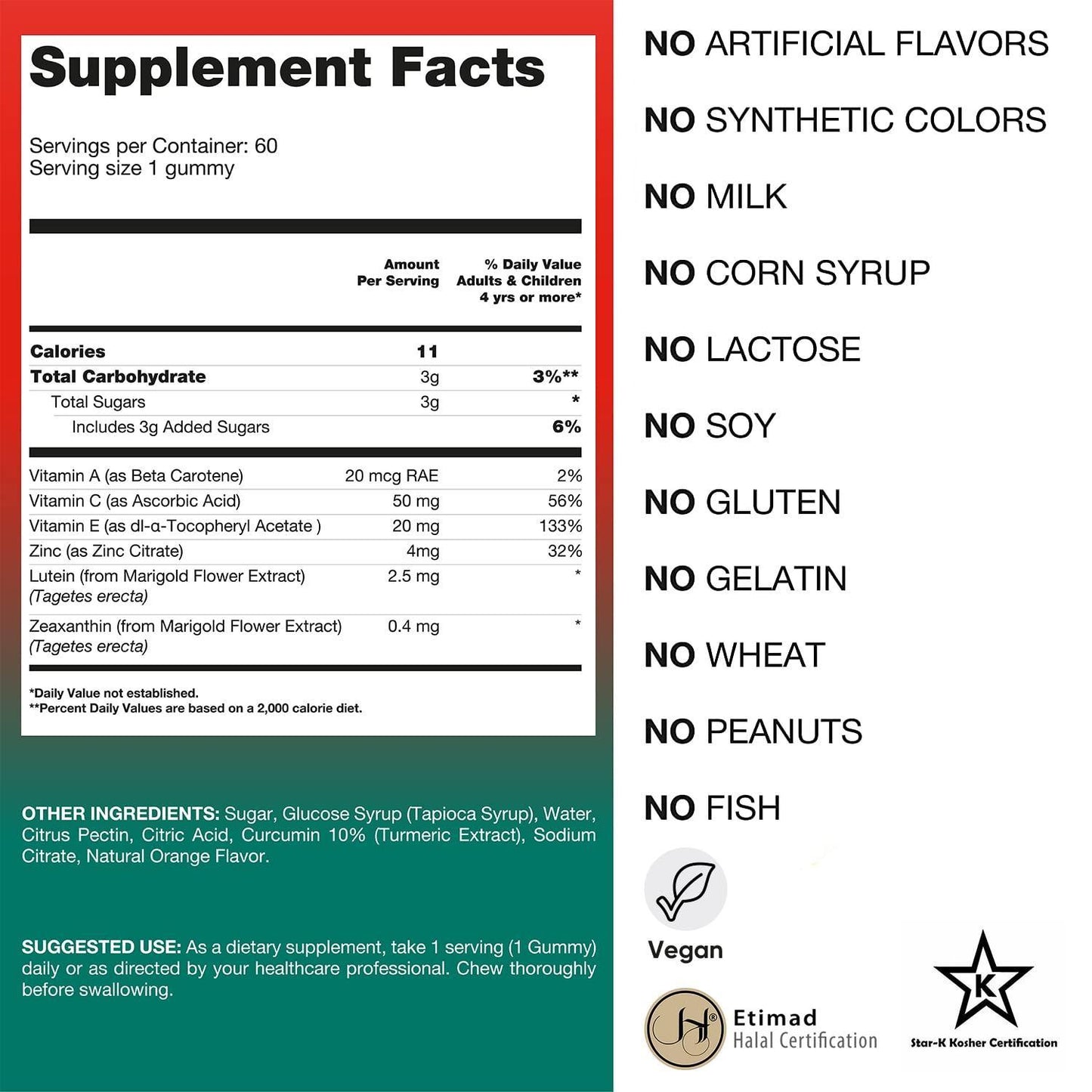 Zeaxanthin and Lutein Eye Care Vitamins for Adults and Kids | Gummy