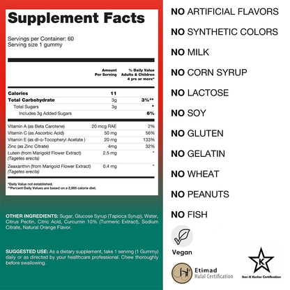 Zeaxanthin and Lutein Eye Care Vitamins for Adults and Kids | Gummy