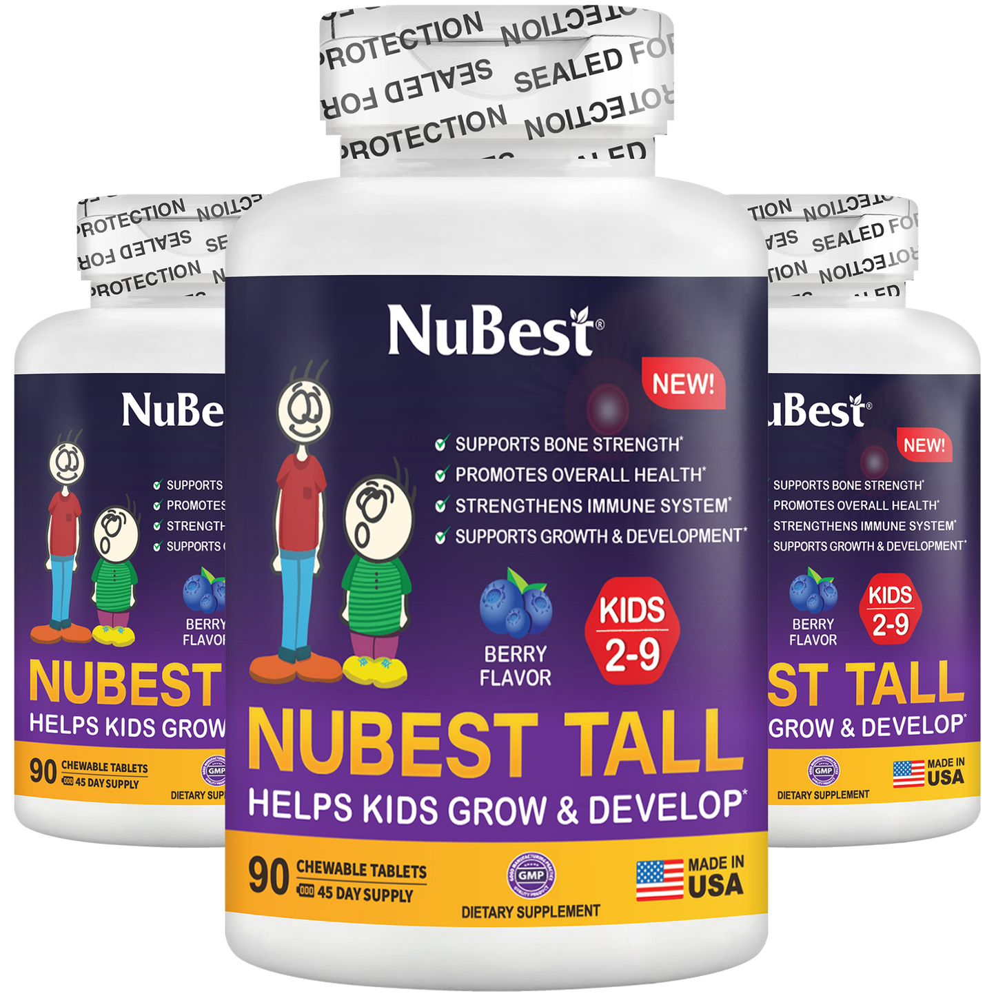 NuBest Tall Kids, Multivitamins, Berry Flavor, Ages 2-9, 90 Chewables