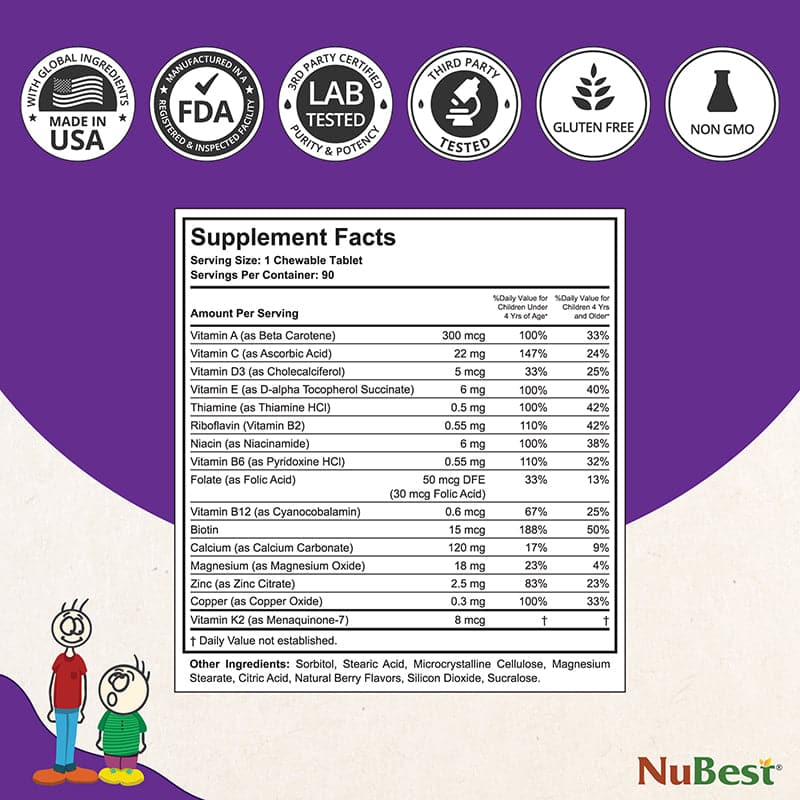 NuBest Tall Kids, Multivitamins, Berry Flavor, Ages 2-9, 90 Chewables