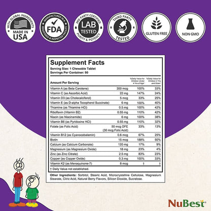 NuBest Tall Kids, Multivitamins, Berry Flavor, Ages 2-9, 90 Chewables