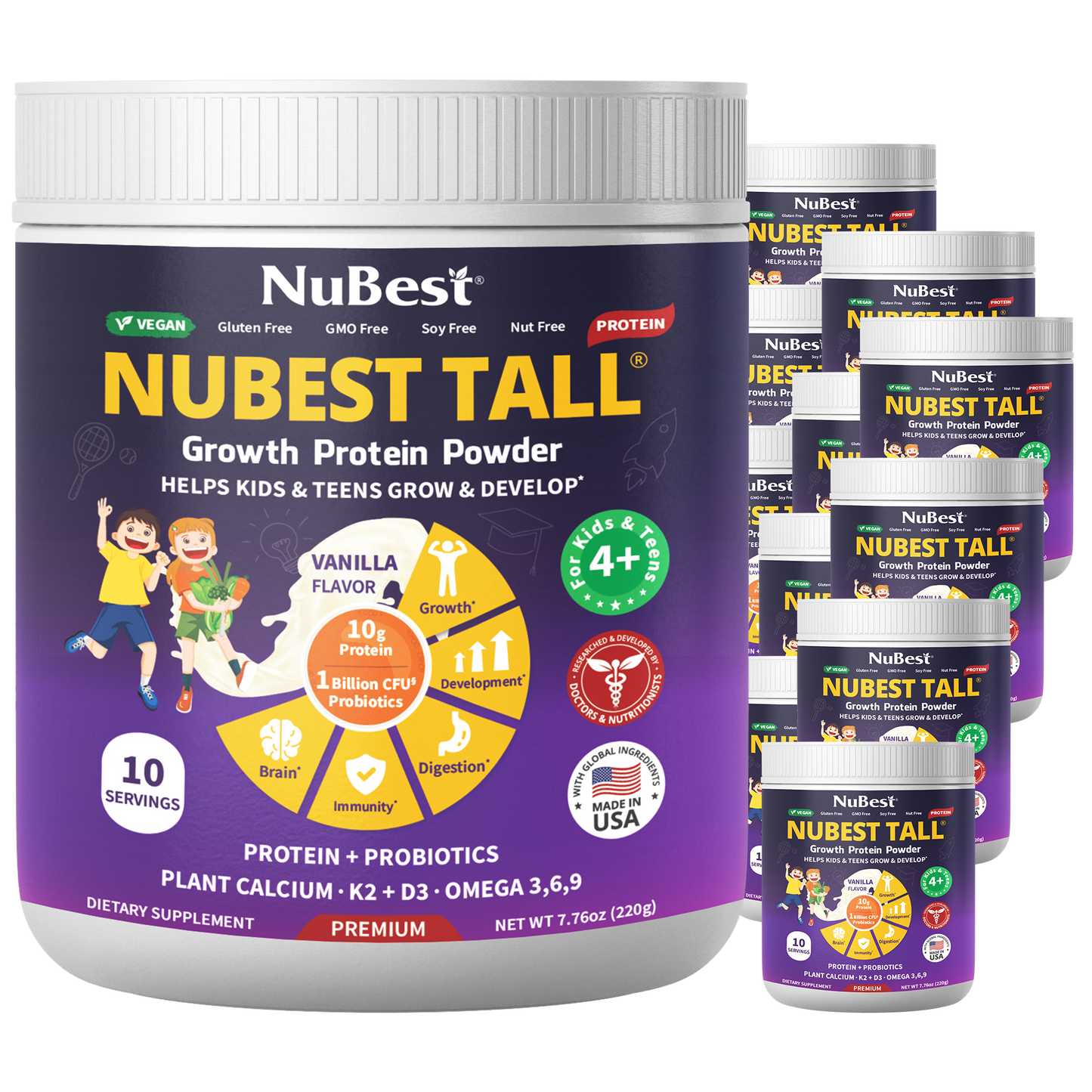 NuBest Tall Protein Vanilla Shake for Kids Ages 4+, 10 Vegan Servings