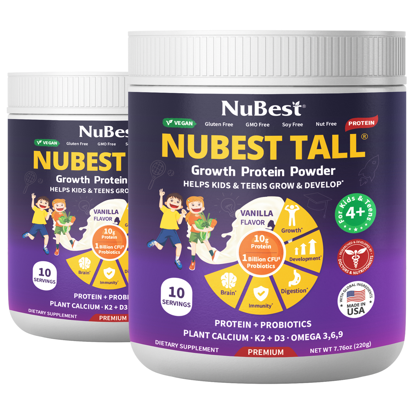 NuBest Tall Protein Vanilla Shake for Kids Ages 4+, 10 Vegan Servings