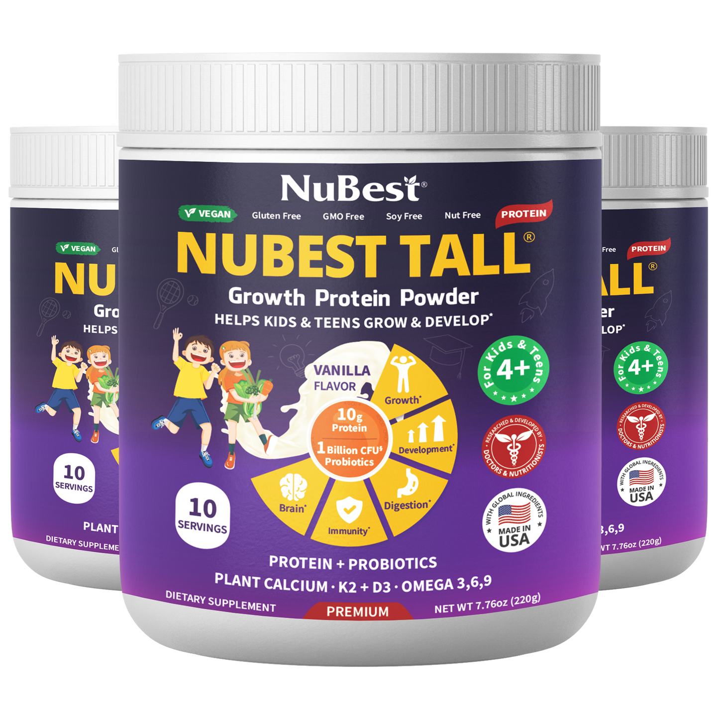 NuBest Tall Protein Vanilla Shake for Kids Ages 4+, 10 Vegan Servings