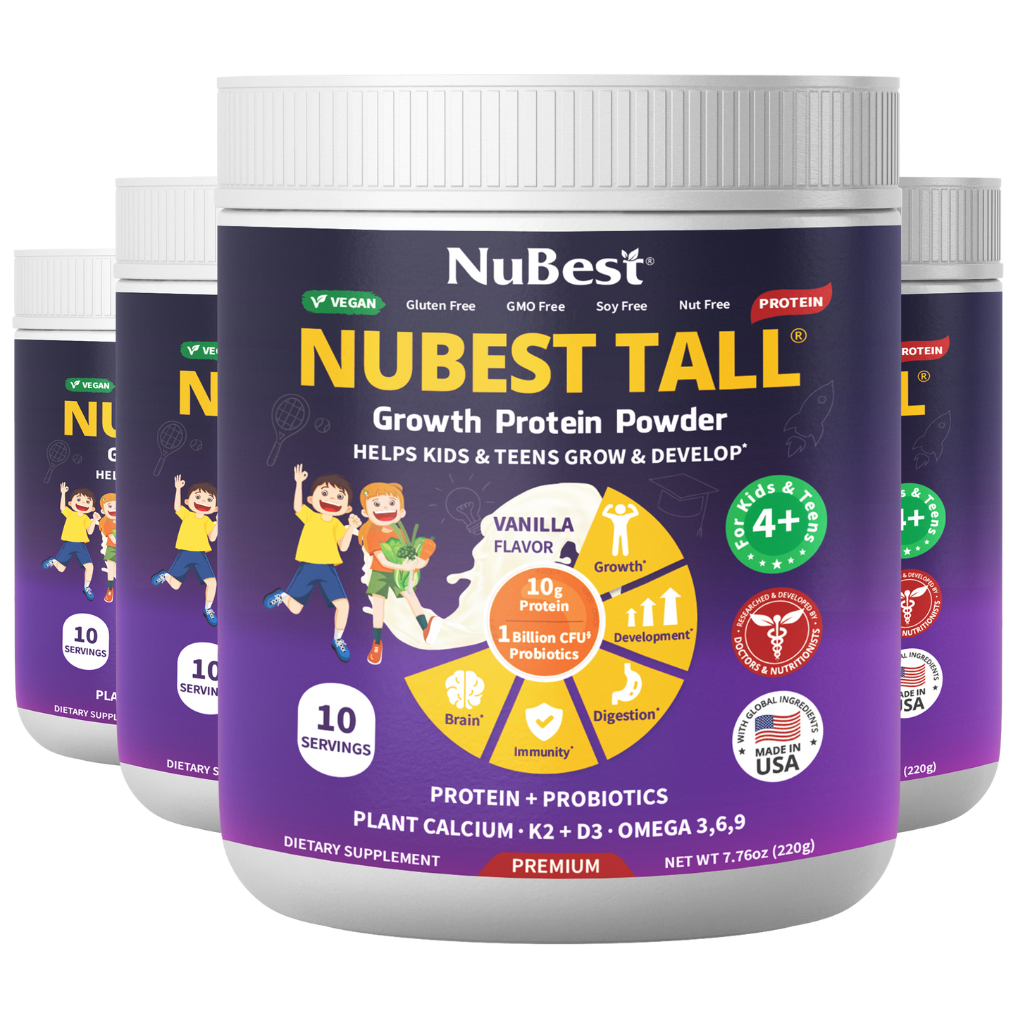 NuBest Tall Protein Vanilla Shake for Kids Ages 4+, 10 Vegan Servings