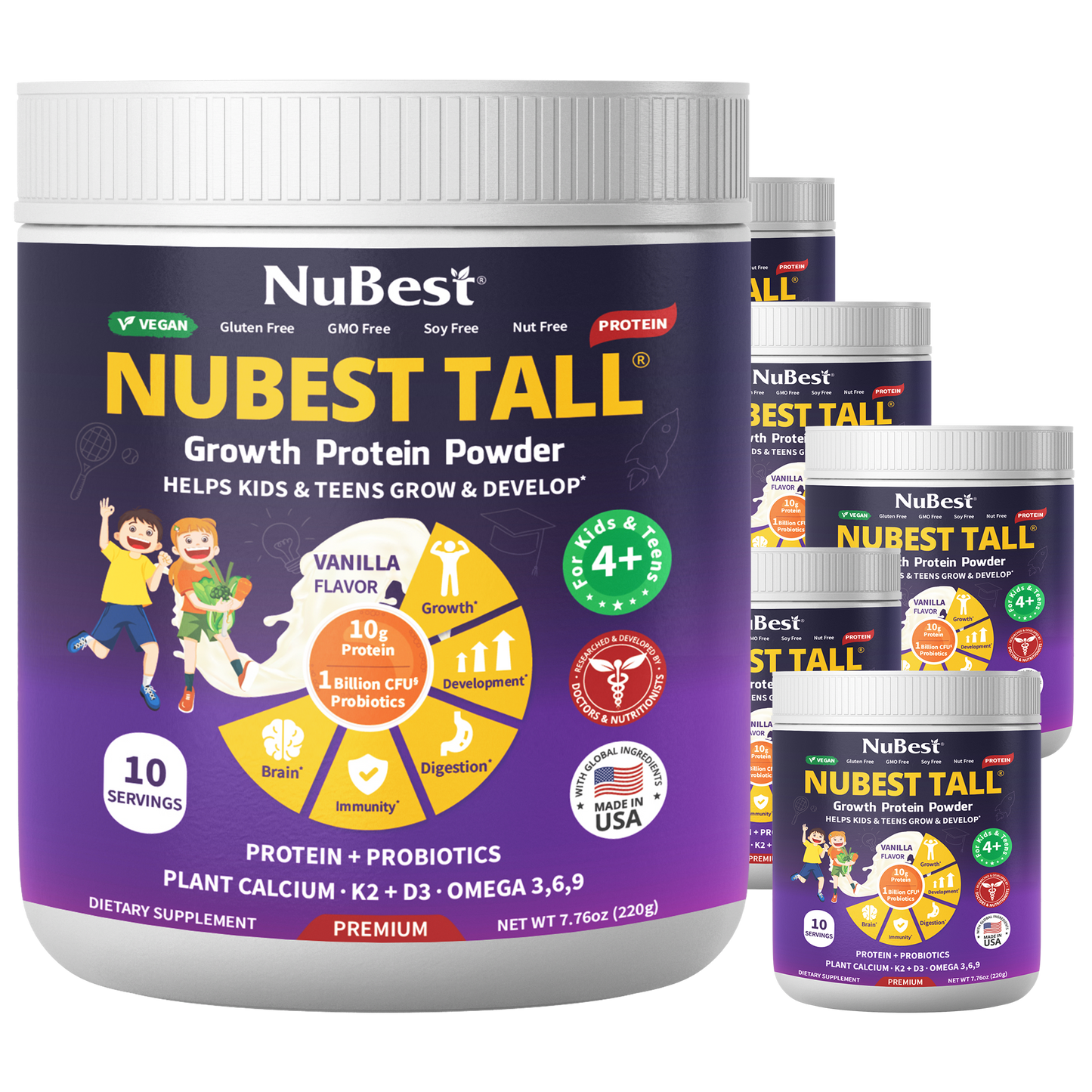 NuBest Tall Protein Vanilla Shake for Kids Ages 4+, 10 Vegan Servings