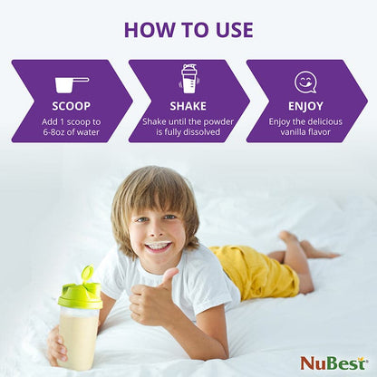 NuBest Tall Protein Vanilla Shake for Kids Ages 4+, 10 Vegan Servings