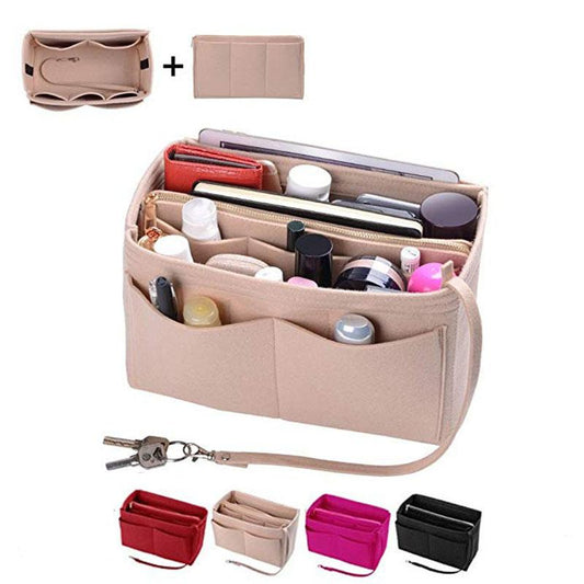 Cosmetic storage bag, portable travel bag assistant felt plug-in